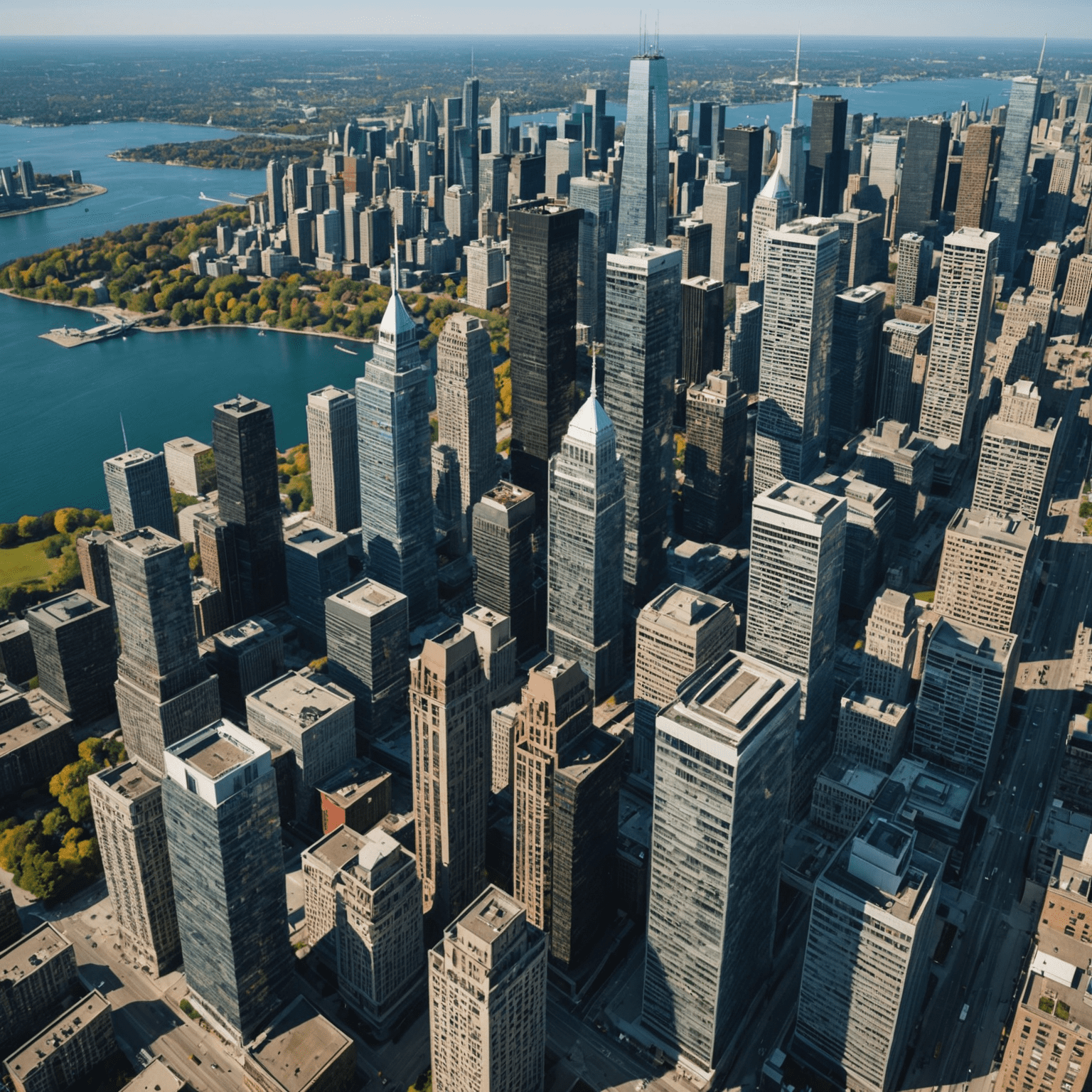 Aerial view of downtown Toronto skyline, showcasing the financial district and modern architecture, representing Canada's strong and diverse economy