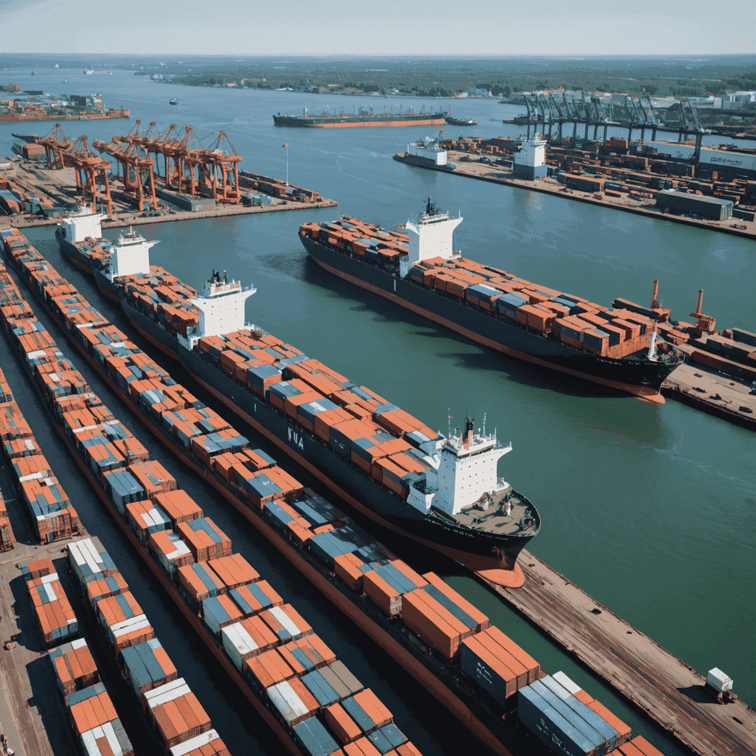 Cargo ships at a busy Canadian port, representing Canada's role in global trade