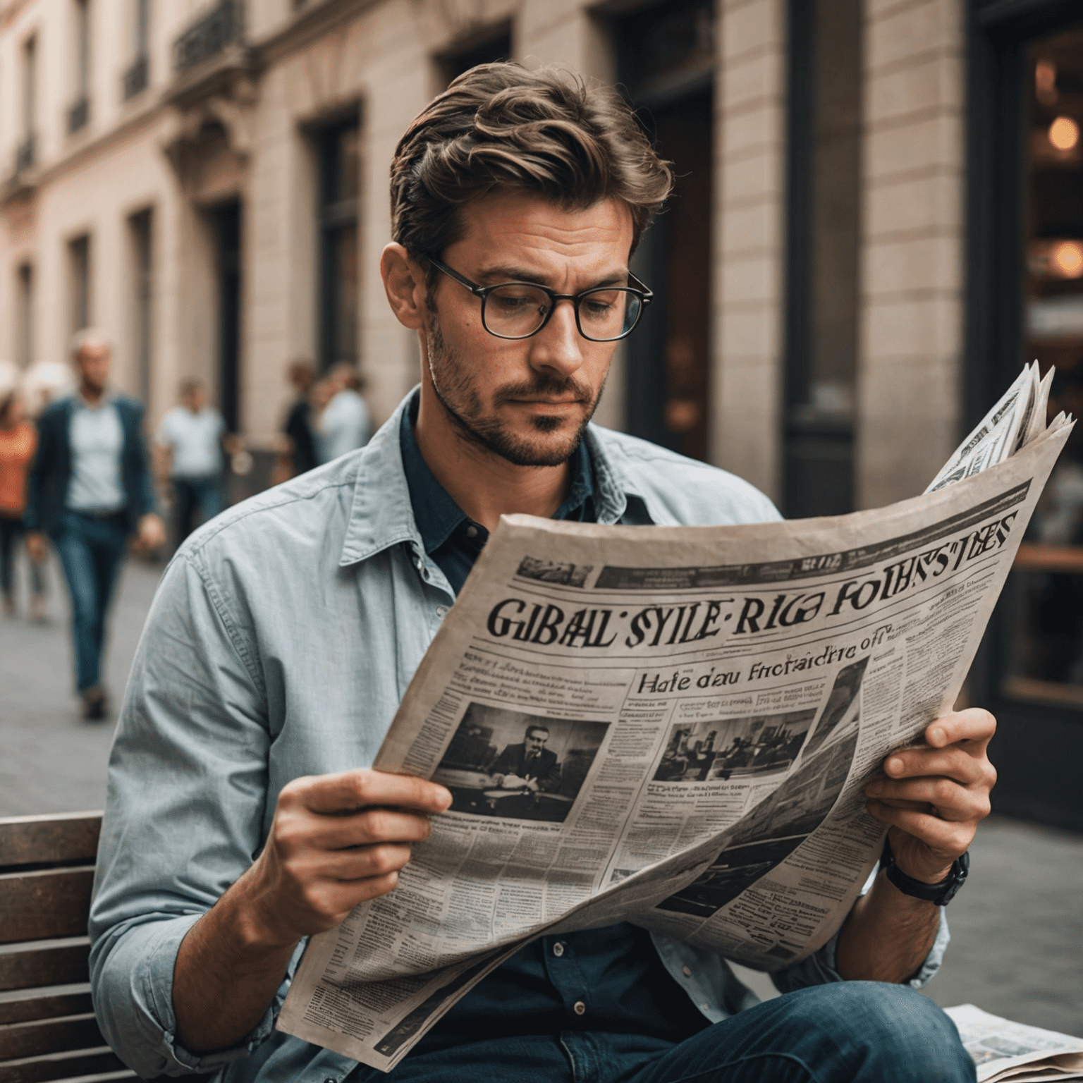 A person reading a newspaper with a thoughtful expression, symbolizing in-depth analysis of global issues.