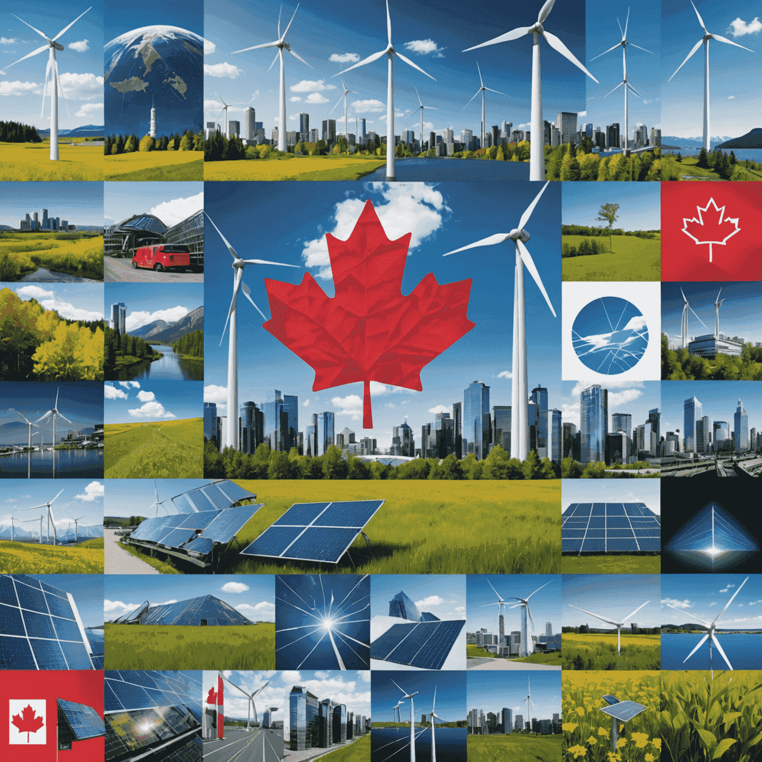 A collage of images representing Canada's growing technology industry, including software development, artificial intelligence, and clean energy solutions